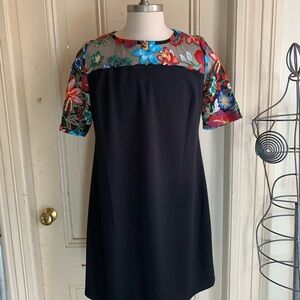 Nina Leonard Black with Floral Lace Dress
